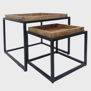 SVJ Bijzettafel - 54x54x46 cm - Metaal - Zwart - Set van 2 SVJ Bijzettafel - 54x54x46 cm - Metaal - Zwart - Set van 2