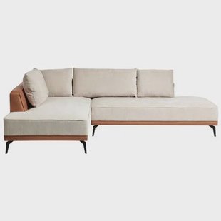 Beliani-MYKEN-Hoekbank-Lichtbeige-Rechtszijdig-Polyester|Kunstleer