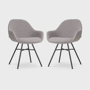 Nolon Noa-Mae Eetkamerstoelen Set van 2 - Bouclé Taupe - Zwarte Poten