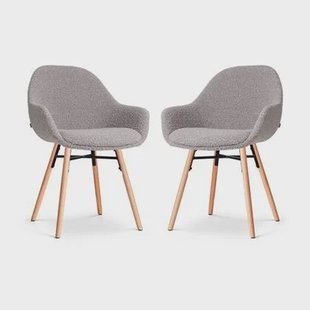 Nolon Nena-Mae Eetkamerstoelen Set van 2 - Bouclé Taupe - Houten Poten
