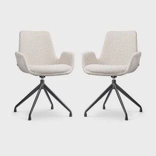 Nolon Nola-Eef Draaibare Eetkamerstoelen Bouclé Beige - Zwart - 2x Nolon Nola-Eef Draaibare Eetkamerstoelen Bouclé Beige - Zwart - 2x