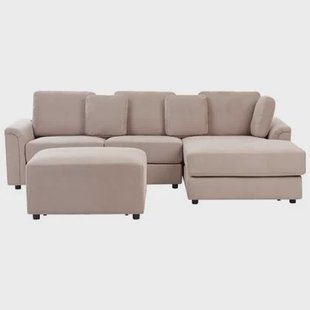 Beliani - KOHLO - Hoekbank met ottomaan - Taupe - Linkszijdig - Stof