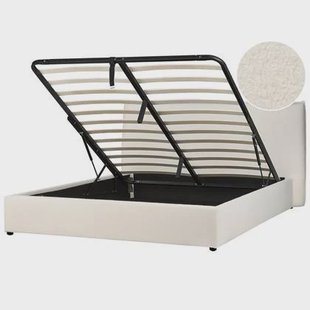Beliani-LAVAUR-Bed met opbergruimte-Gebroken wit-180 x 200 cm-Bouclé