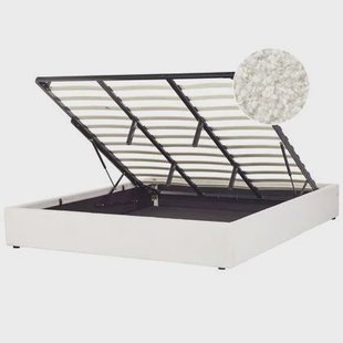 Beliani-DINAN-Tweepersoonsbed-Gebroken wit-180 x 200 cm-Bouclé