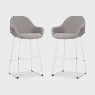 Nolon Nino-Mae Barkrukken Set van 2 - Bouclé Taupe - Wit - 75 cm