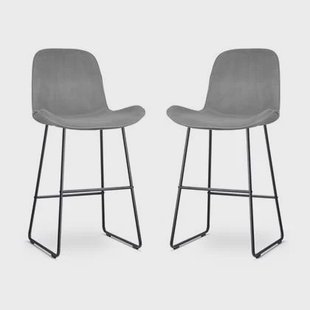 Nolon Nino-Fé Barkrukken Set van 2 - Velvet Grijs - Zwart - 75 cm