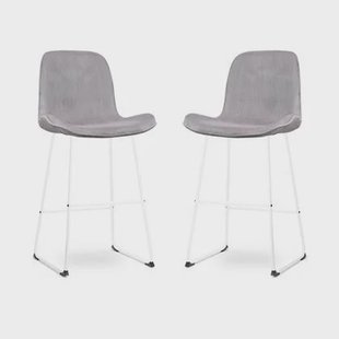 Nolon Nino-Fé Barkrukken Set van 2 - Ribstof Warm Grijs - Wit - 75 cm