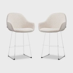 Nolon Nino-Mae Barkrukken Set van 2 - Bouclé Beige - Wit - 65 cm