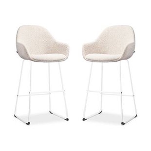 Nolon Nino-Mae Barkrukken Set van 2 - Bouclé Beige - Wit - 75 cm