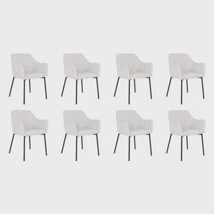 QUVIO Eetkamerstoel Lima - Bouclé - Staal - Wit - Set van 8