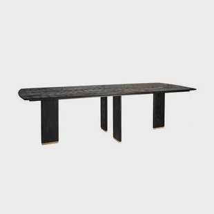 PTMD Liber Black Mango Wood Dining Table 240cm Gold Leg