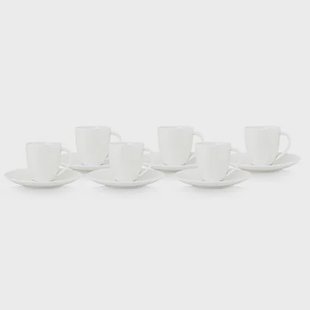 vtwonen - Koffiekopjes met schotels - Wit - 100ml - Set van 6 vtwonen - Koffiekopjes met schotels - Wit - 100ml - Set van 6