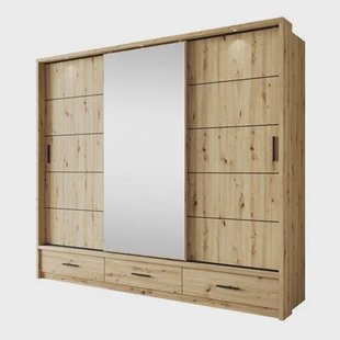 Meubella - Kledingkast Autumn - Eiken - 250 cm - Met spiegel
