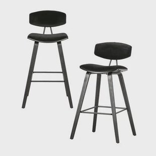 WOOOD Senn Barstoelen - Fluweel - Zwart - Set van 2