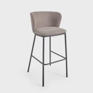 Kave Home - Ciselia kruk lichtbruine chenille en zwarte stalen poten