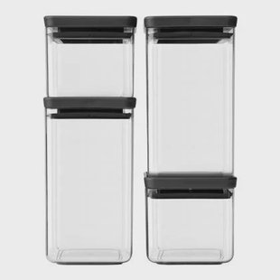 Brabantia Tasty+ Stapelbare Voorraadbus Set van 4 - 2 x 0,7 en 2 x 1,6 L - Dark Grey