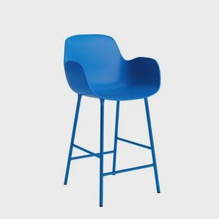 Normann Copenhagen Form Barkruk High 75 cm met Armleuning - Staal - Bright Blue