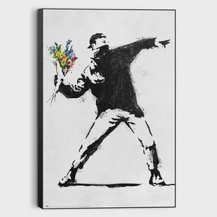 Reinders - Banksy Flower Bomber - Schilderij 90x60cm Zwart