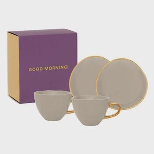 Urban Nature Culture Good Morning Kop Cappuccino/Thee en Bord Graymorn - Set van 4 - In Geschenkverpakking