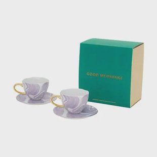 Urban Nature Culture Good Morning Kop Cappuccino/Thee en Bord Valuri Violet - Set van 4 - In Geschenkverpakking