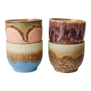 HKliving 70&apos;s Ceramics Koffiemok 0,25 L - Set van 4 - Lagoon