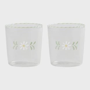 &k amsterdam Flora Waterglazen - Wit - Set van 2
