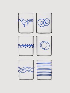 Handgemaakte waterglazen Deco' Blu, 6-delig