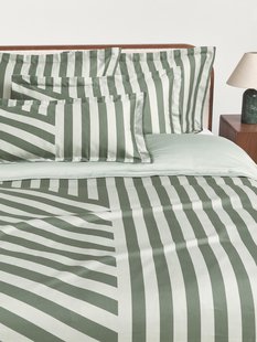 Gestreept katoensatijnen dekbedovertrek Brendan met bies