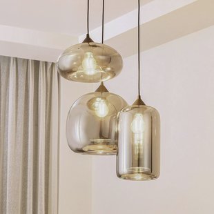 Lindby hanglamp Marla, rond, glas, rookgrijs, 50 cm