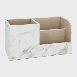QUVIO Bureau organzier met 3 vakken - Witte marmer look