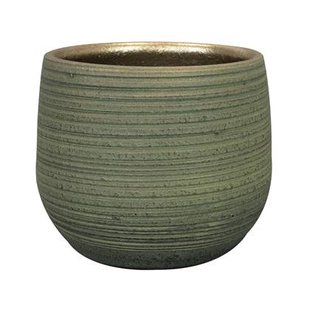 Ter Steege Plantenpot - keramiek - donkergroen - stripes -18x16cm Ter Steege Plantenpot - keramiek - donkergroen - stripes -18x16cm