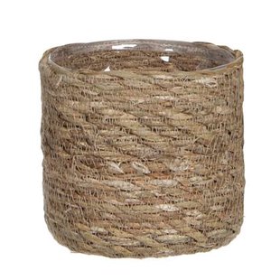 Mica Decorations Plantenpot - rotan bruin - mand - 12 x 12cm