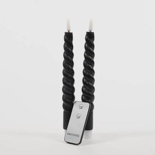 Anna Collection LED swirl dinerkaarsen - 2x st - zwart - 23 cm