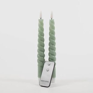 Anna Collection LED swirl dinerkaarsen - 2x st - jade groen - 23 cm