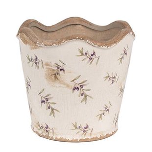 Clayre & Eef Bloempot Binnen Ø 16x15 cm Beige Blauw Keramiek Olijven Clayre & Eef Bloempot Binnen Ø 16x15 cm Beige Blauw Keramiek Olijven