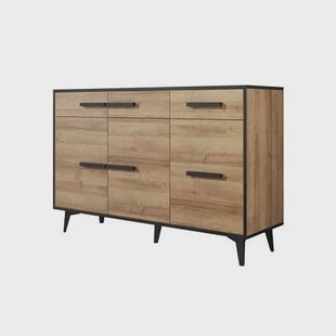 Meubella Dressoir Frey - Licht eiken - Zwart - 135 cm Meubella Dressoir Frey - Licht eiken - Zwart - 135 cm