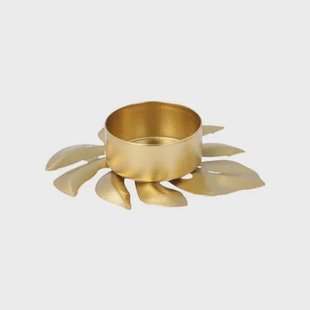 QUVIO Waxinelichthouder op een blad - 9 x 8 x 2 cm - Metaal - Goud