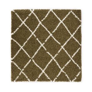 Boho&me Vierkant hoogpolig vloerkleed ruiten Habitat - olijfgroen|wit Boho&me Vierkant hoogpolig vloerkleed ruiten Habitat - olijfgroen|wit