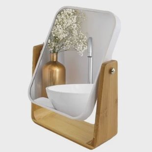 MARBEAUX Tafelspiegel Dubbelzijdig Op Standaard Wit Bamboe Make up...