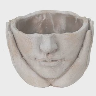 Clayre & Eef Bloempot Hoofd Ø 15x13 cm Beige Steen Plantenpot Clayre & Eef Bloempot Hoofd Ø 15x13 cm Beige Steen Plantenpot