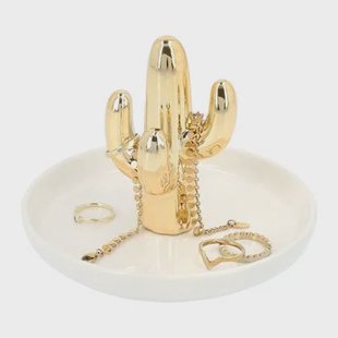 LYVION Sieradenschoteltje met cactus - Wit met goud