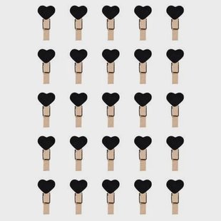QUVIO Wasknijpertjes hout met hartje 25 stuks - Zwart
