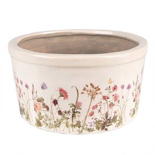 Clayre & Eef Bloempot Ø 19x10 cm Roze Beige Keramiek Bloemen Bloempot Clayre & Eef Bloempot Ø 19x10 cm Roze Beige Keramiek Bloemen Bloempot