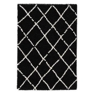 Boho&me Hoogpolig vloerkleed ruiten Habitat - zwart|wit - 60x110 cm