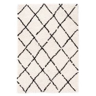 Boho&me Hoogpolig vloerkleed ruiten Habitat - wit|zwart - 60x110 cm