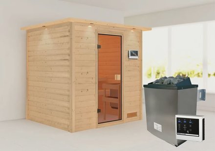 Karibu | Adelina Sauna met Dakkraag | Kachel 9 kW Externe Bediening