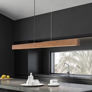 TK Lighting LED-hanglamp van hout Teo, walnoot, 126 cm, touchdimmer