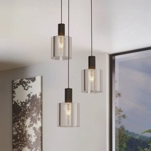 EGLO Hanglamp Gorosiba, zwart, Ø 41 cm, staal/glas, 3-lamps.