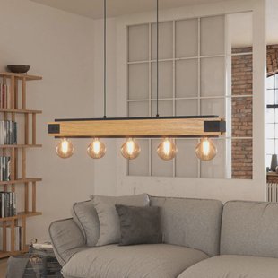EGLO Layham hanglamp, zwart/licht hout, lengte 96 cm, 5-lamps.