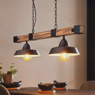 EGLO Hanglamp Oldbury, zwart/donker hout, lengte 86 cm, 2-lamps.